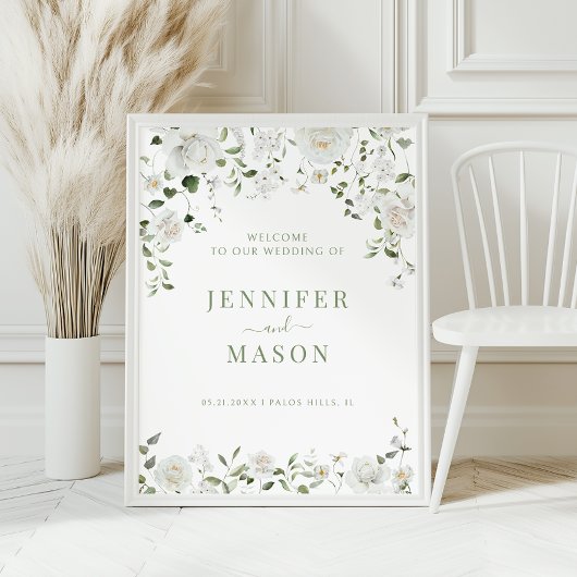 Poster Panneau de bienvenue de mariage à la verdure d'euc