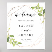 Poster Panneau de bienvenue de mariage à la verdure dorée (Devant)