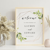 Poster Panneau de bienvenue de mariage à la verdure dorée