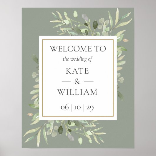 Poster Panneau de bienvenue de mariage à la verdure vert  (Devant)