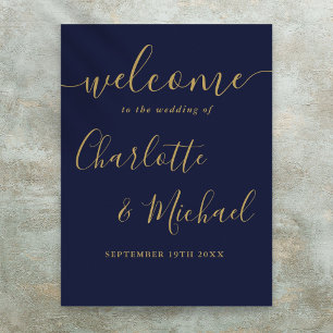 Poster Panneau de bienvenue de mariage à l'écriture dorée
