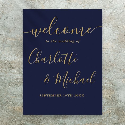 Poster Panneau de bienvenue de mariage à l'écriture dorée
