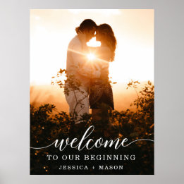 Poster Panneau de bienvenue de mariage à l'écriture éléga