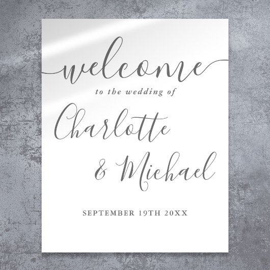 Poster Panneau de bienvenue de mariage à l'écriture grise