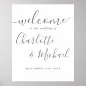 Poster Panneau de bienvenue de mariage à l'écriture grise (Devant)