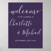 Poster Panneau de bienvenue de mariage à l'écriture viole (Devant)