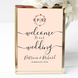 Poster Panneau de bienvenue de mariage à monogramme