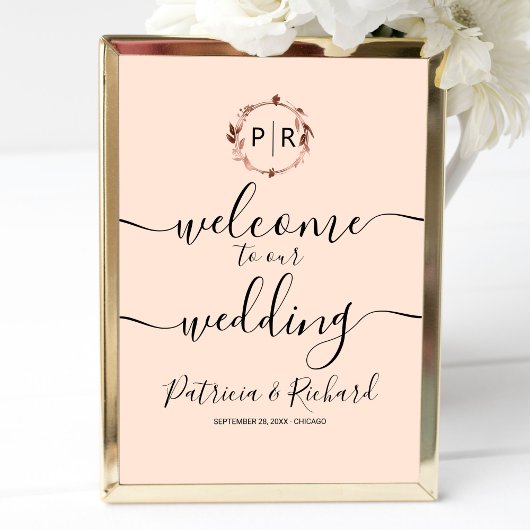 Poster Panneau de bienvenue de mariage à monogramme