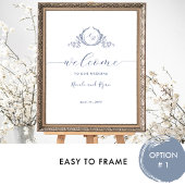 Poster Panneau de bienvenue de mariage à monogramme bleu