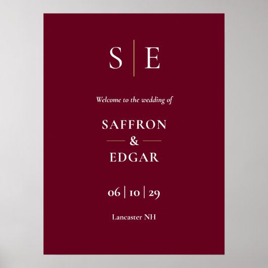 Poster Panneau de bienvenue de mariage à monogramme borde (Devant)