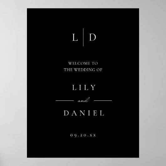 Poster Panneau de bienvenue de mariage à monogramme Chic  (Devant)