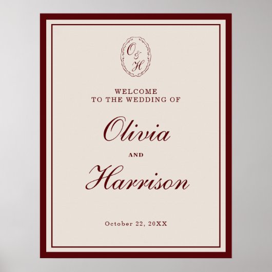 Poster Panneau de bienvenue de mariage à monogramme class (Devant)