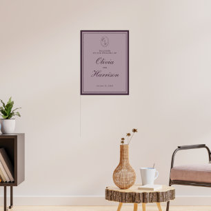 Poster Panneau de bienvenue de mariage à monogramme prune