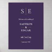 Poster Panneau de bienvenue de mariage à monogramme viole (Devant)