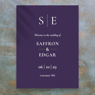 Poster Panneau de bienvenue de mariage à monogramme viole