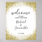 Poster Panneau de bienvenue de mariage à paillettes dorée (Devant)