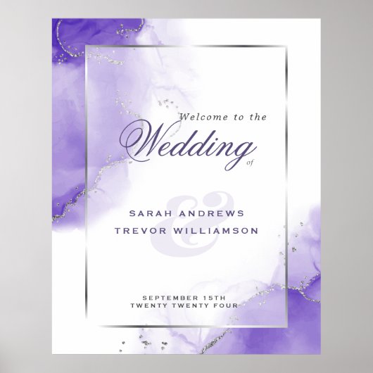 Poster Panneau de bienvenue de mariage abstrait Améthyste (Devant)