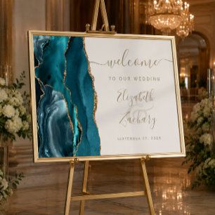 Poster Panneau de bienvenue de mariage Agate Sarcelle Or
