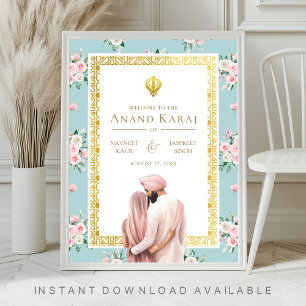 Poster Panneau de bienvenue de mariage Anand Karaj à fleu
