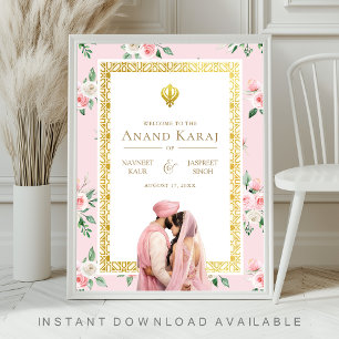 Poster Panneau de bienvenue de mariage Anand Karaj Fleurs