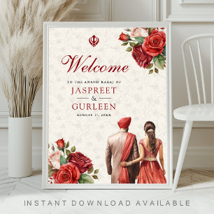 Poster Panneau de bienvenue de mariage Anand Karaj floral