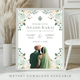 Poster Panneau de bienvenue de mariage Anand Karaj floral