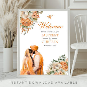 Poster Panneau de bienvenue de mariage Anand Karaj floral