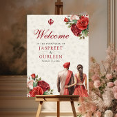 Poster Panneau de bienvenue de mariage Anand Karaj floral