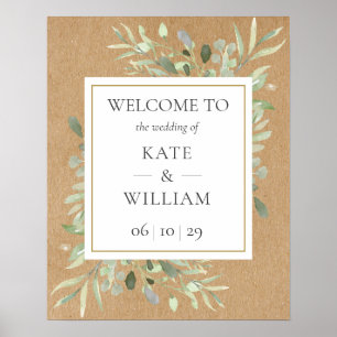 Poster Panneau de bienvenue de mariage aux feuilles de ve