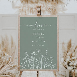 Poster Panneau de bienvenue de mariage aux fleurs sauvage