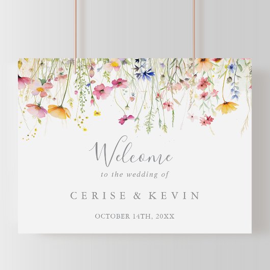 Poster Panneau de bienvenue de mariage aux fleurs sauvage