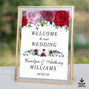 Poster Panneau de bienvenue de mariage aux floraisons rom