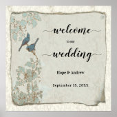 Poster Panneau de bienvenue de mariage aux oiseaux d'amou (Devant)