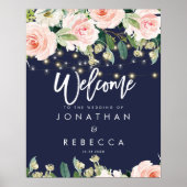 Poster panneau de bienvenue de mariage aux roses florales (Devant)