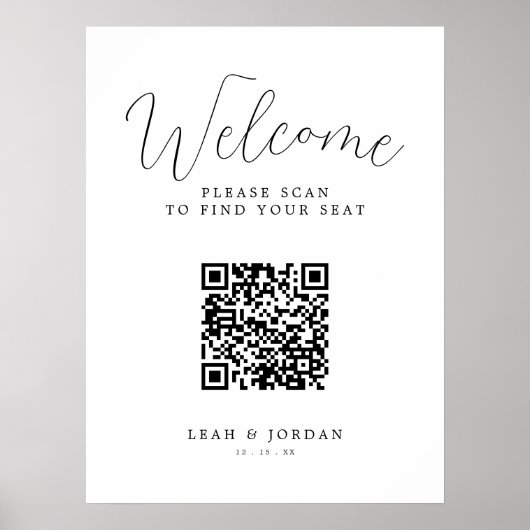 Poster Panneau de bienvenue de mariage avec code QR rusti (Devant)