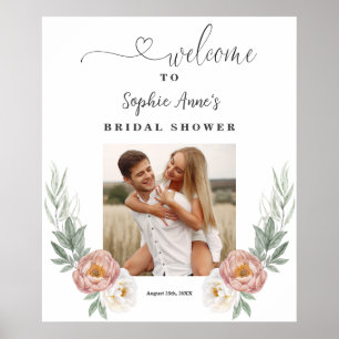 Poster Panneau de bienvenue de mariage avec des fleurs ro