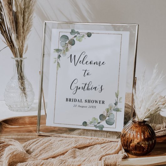 Poster panneau de bienvenue de mariage avec eucalyptus aq