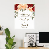 Poster Panneau de bienvenue de mariage avec fleurs de pêc (Bureau à domicile)