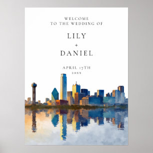 Poster Panneau de bienvenue de mariage avec la skyline de