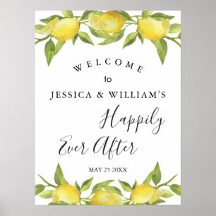 Poster Panneau de bienvenue de mariage avec verdure de fl