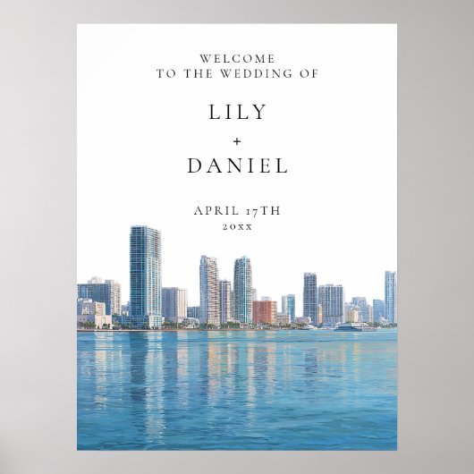 Poster Panneau de bienvenue de mariage avec vue sur Miami (Devant)