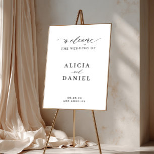 Poster Panneau de bienvenue de mariage blanc élégant avec