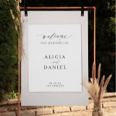 Poster Panneau de bienvenue de mariage blanc élégant avec
