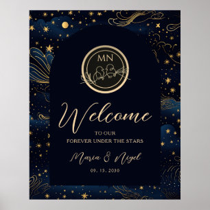 Poster Panneau de bienvenue de mariage bohème céleste noc