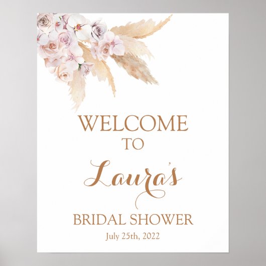 Poster Panneau de bienvenue de mariage boho chic herbe de (Devant)