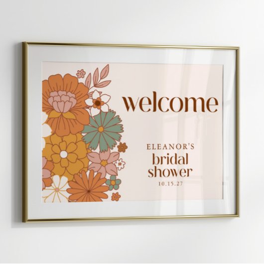 Poster Panneau de bienvenue de mariage boho floral rétro 