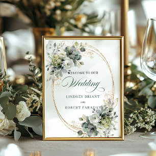 Poster Panneau de bienvenue de mariage botanique à l'aqua