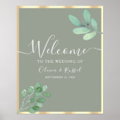 Poster Panneau de bienvenue de mariage botanique vert sau (Devant)