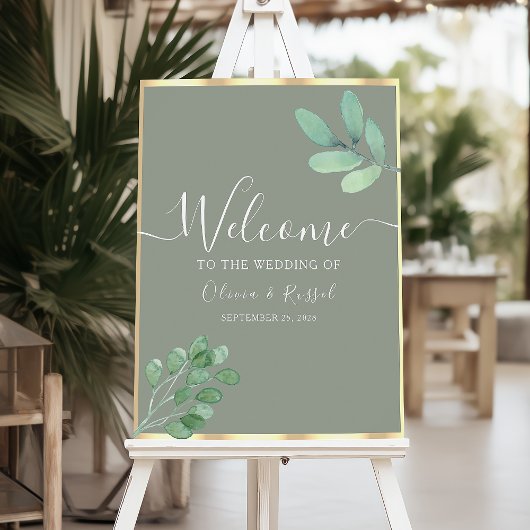 Poster Panneau de bienvenue de mariage botanique vert sau