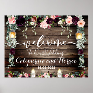 Poster Panneau de bienvenue de mariage Bourguignon rose 1